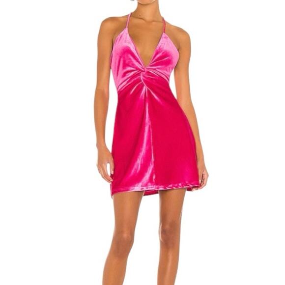 Revolve More To Come Kimmie Pink Velvet Mini Dress Sz M Barbiecore Party - Picture 2 of 14